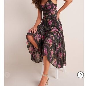 Francesca's Collections Black and Pink Floral Maxi Dress
